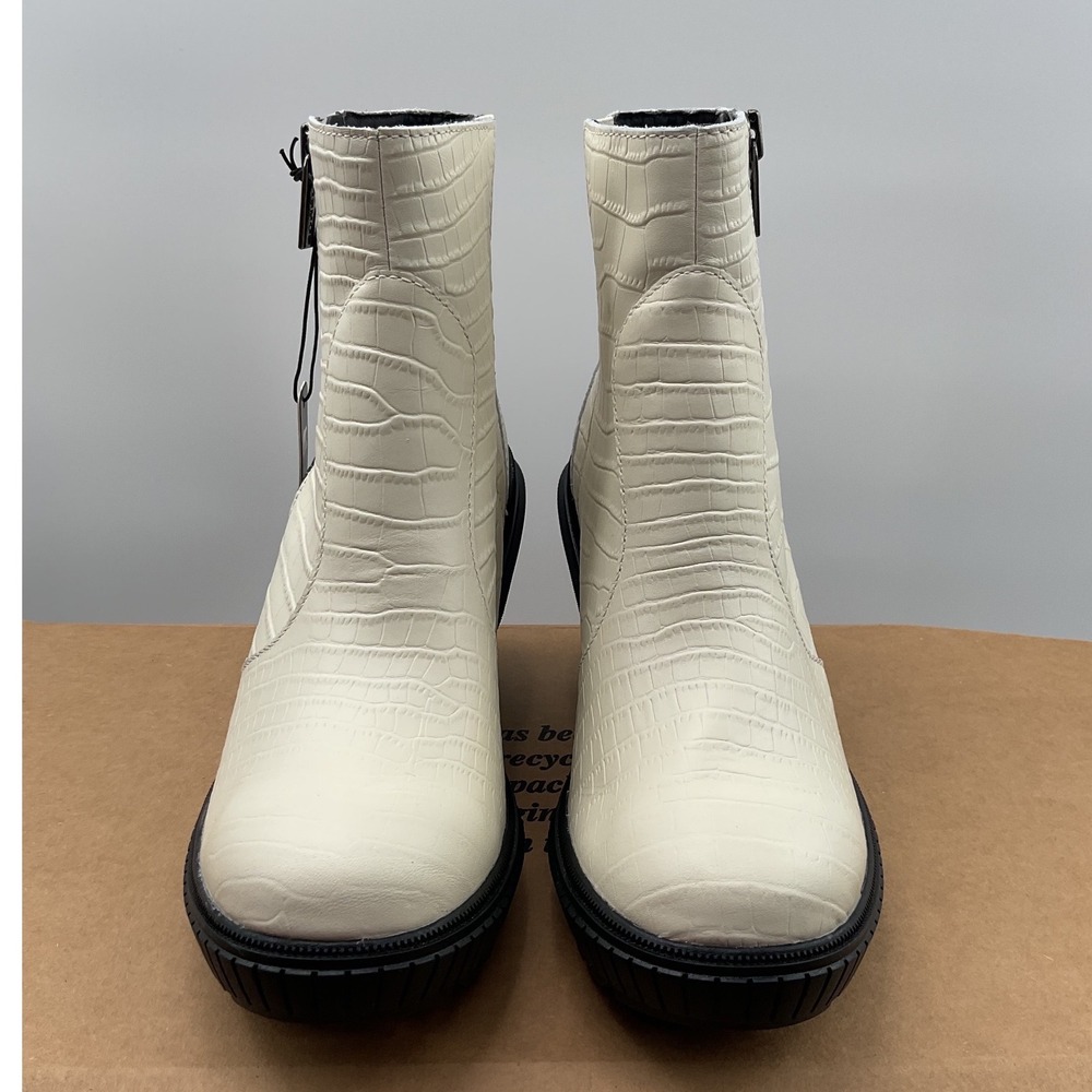 Sorel Brex Boot Lace-Free Waterproof Wedge Zip Croc Leather Chalk NL5148-191 8